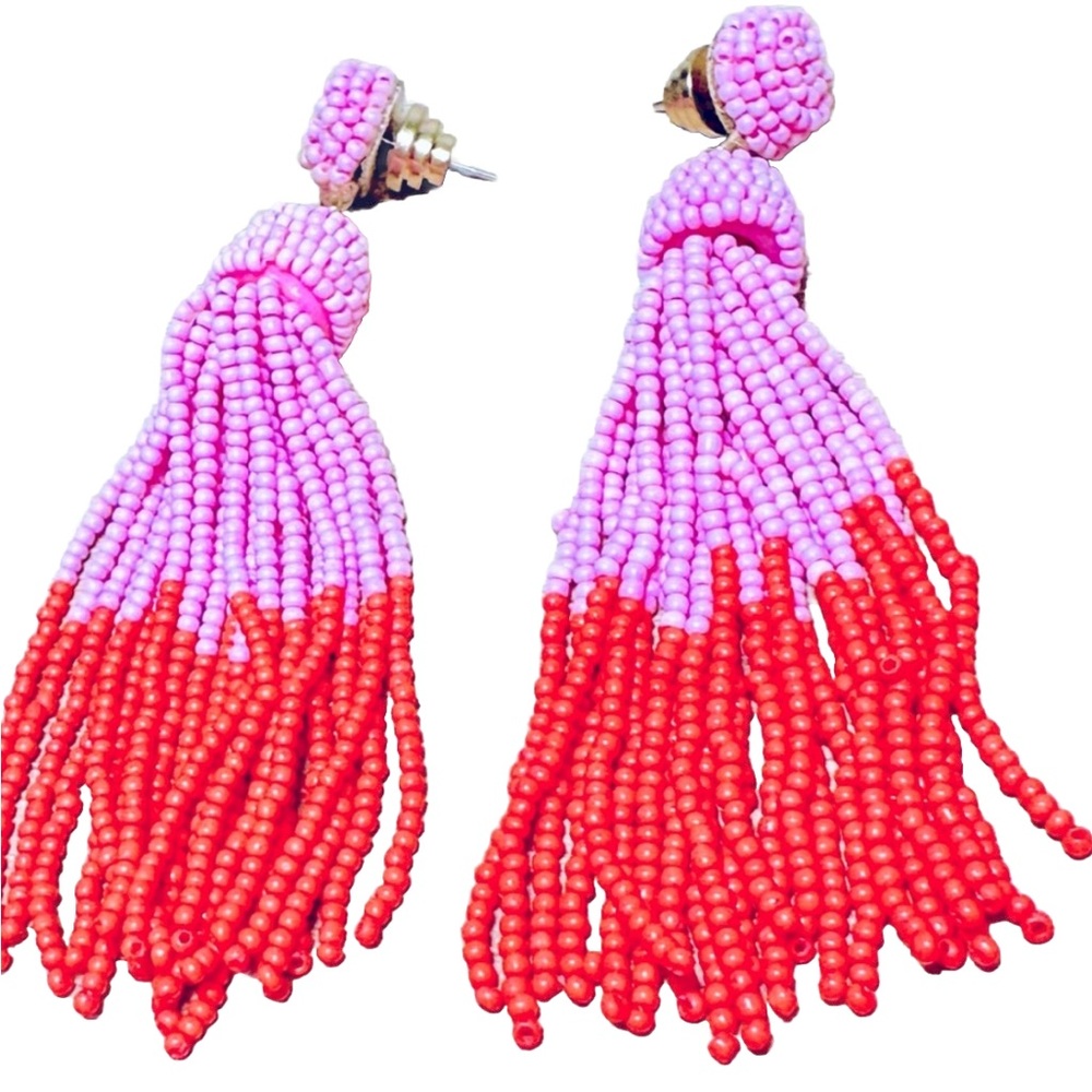 Handmade beaded pink and red earrings. Never worn.